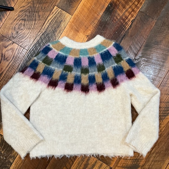 Madewell Brushed Checkerboard Fair Isle Oversized Sweater Ivory Multi Women’s S - Picture 8 of 12